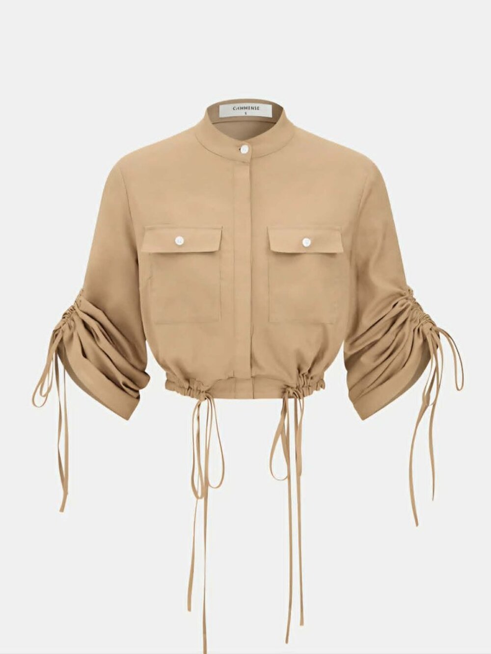 Linen-Cotton Drawstring Cropped Shirt - M
